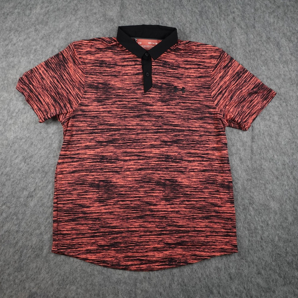 Under Armour Polo Mens‎ Medium Orange Black Iso Chill Short Sleeve Shirt Golf
